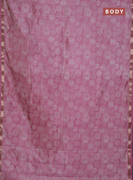 Semi raw silk saree mauve pink with allover geometric prints and zari woven border