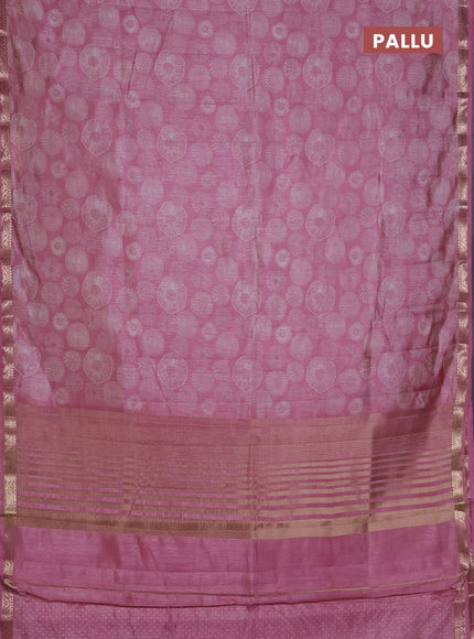 Semi raw silk saree mauve pink with allover geometric prints and zari woven border