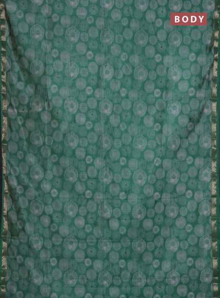 Semi raw silk saree green shade with allover geometric prints and zari woven border