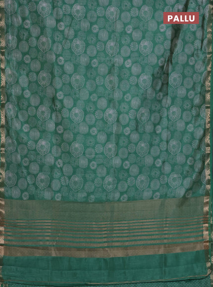 Semi raw silk saree green shade with allover geometric prints and zari woven border
