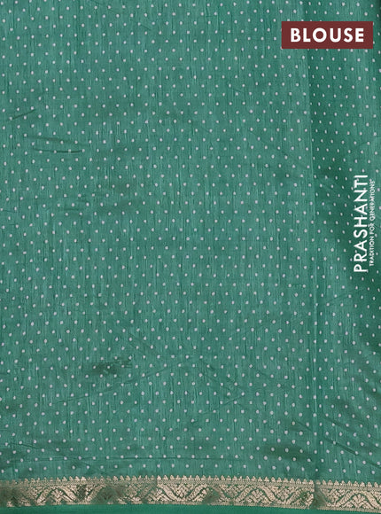 Semi raw silk saree green shade with allover geometric prints and zari woven border