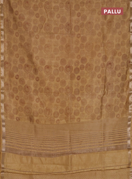 Semi raw silk saree sandal with allover geometric prints and zari woven border