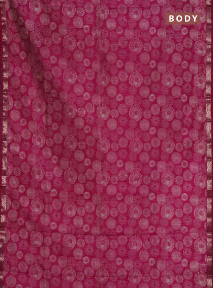 Semi raw silk saree dark pink with allover geometric prints and zari woven border