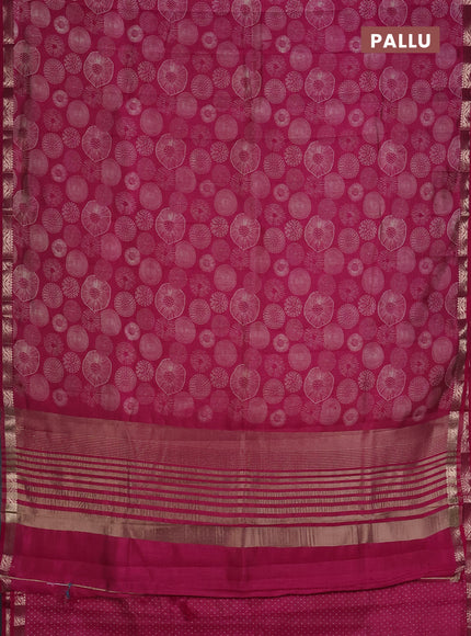 Semi raw silk saree dark pink with allover geometric prints and zari woven border