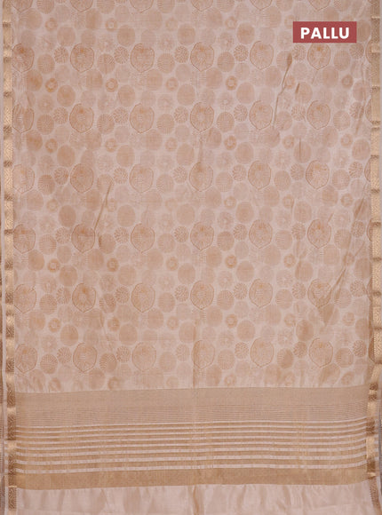 Semi raw silk saree cream with allover geometric prints and zari woven border