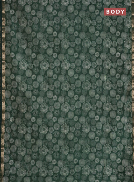 Semi raw silk saree bottle green with allover geometric prints and zari woven border