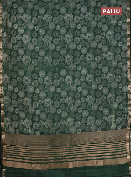 Semi raw silk saree bottle green with allover geometric prints and zari woven border