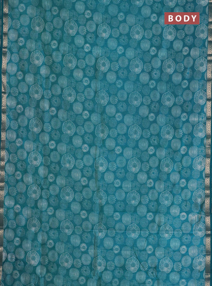 Semi raw silk saree cs blue with allover geometric prints and zari woven border