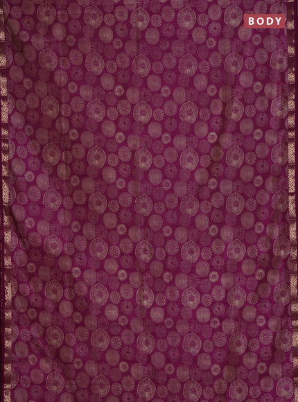 Semi raw silk saree deep purple with allover geometric prints and zari woven border