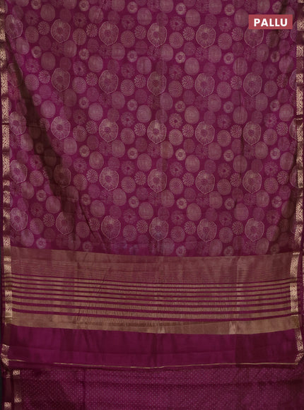 Semi raw silk saree deep purple with allover geometric prints and zari woven border