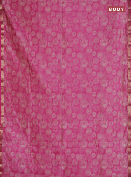 Semi raw silk saree pink with allover geometric prints and zari woven border