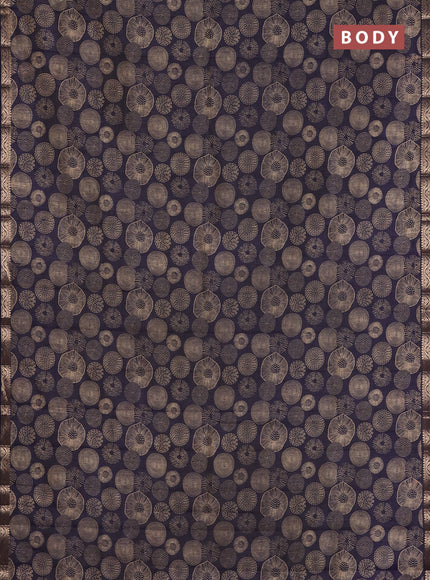 Semi raw silk saree navy blue with allover geometric prints and zari woven border
