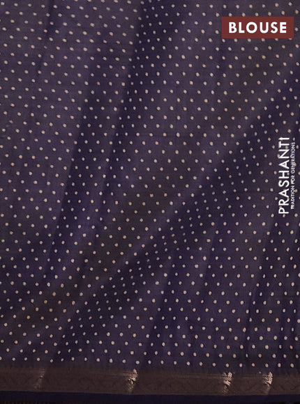 Semi raw silk saree navy blue with allover geometric prints and zari woven border