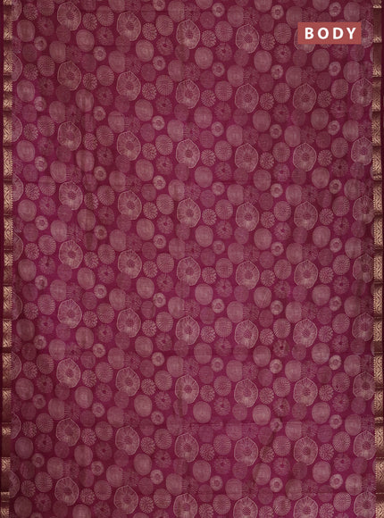 Semi raw silk saree deep purple with allover geometric prints and zari woven border
