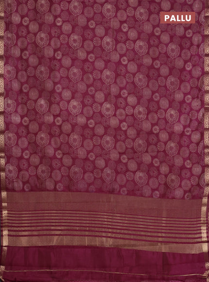 Semi raw silk saree deep purple with allover geometric prints and zari woven border