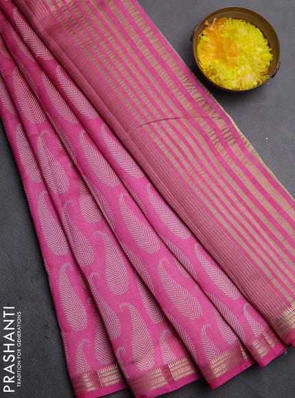 Semi raw silk saree light pink with allover paisley prints and zari woven border
