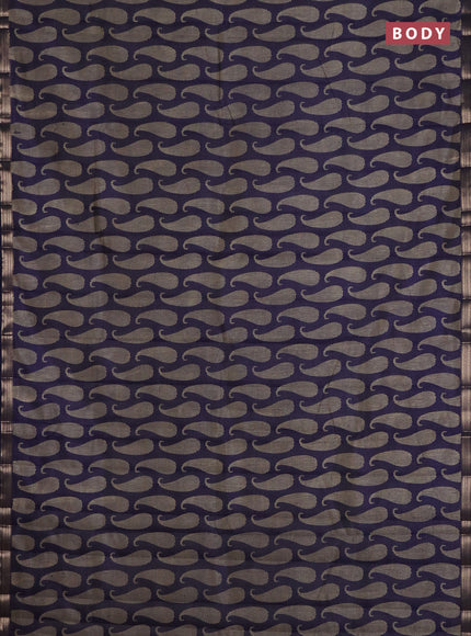 Semi raw silk saree navy blue with allover paisley prints and zari woven border