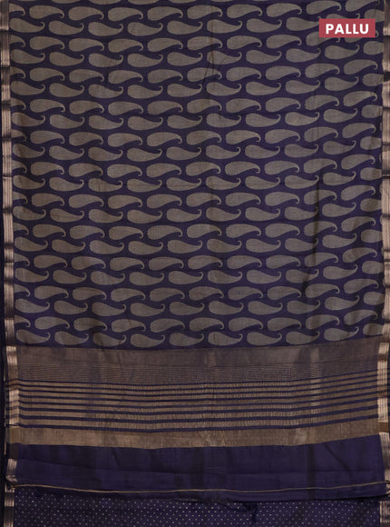 Semi raw silk saree navy blue with allover paisley prints and zari woven border
