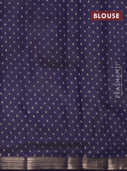 Semi raw silk saree navy blue with allover paisley prints and zari woven border