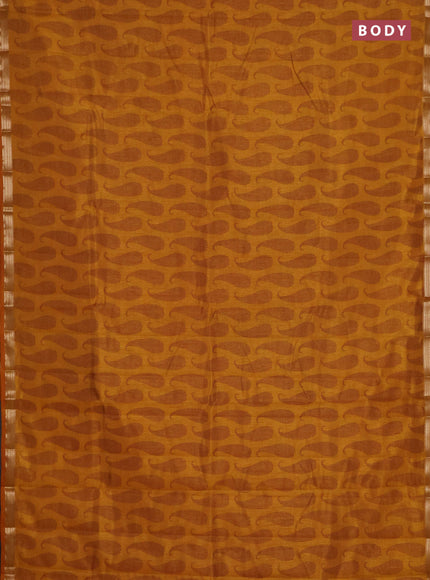 Semi raw silk saree mustard yellow with allover paisley prints and zari woven border
