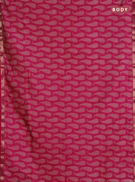 Semi raw silk saree dark pink with allover paisley prints and zari woven border