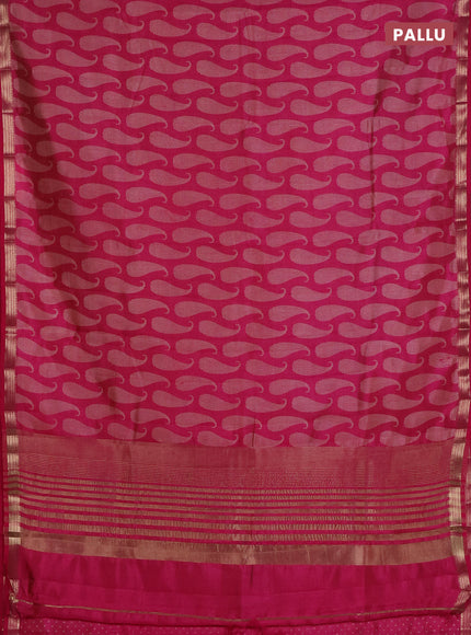 Semi raw silk saree dark pink with allover paisley prints and zari woven border
