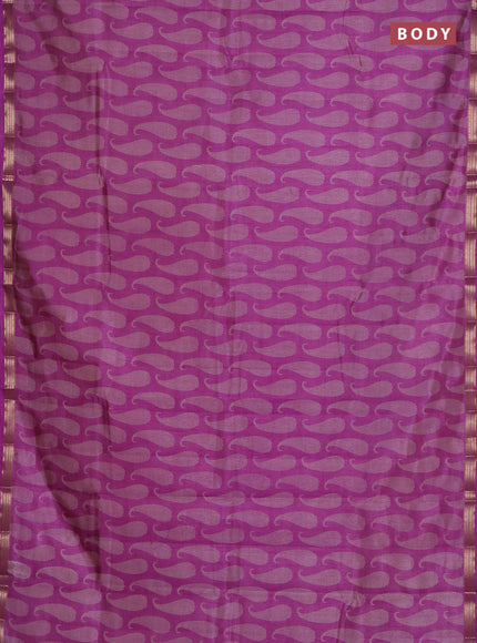 Semi raw silk saree lavender with allover paisley prints and zari woven border