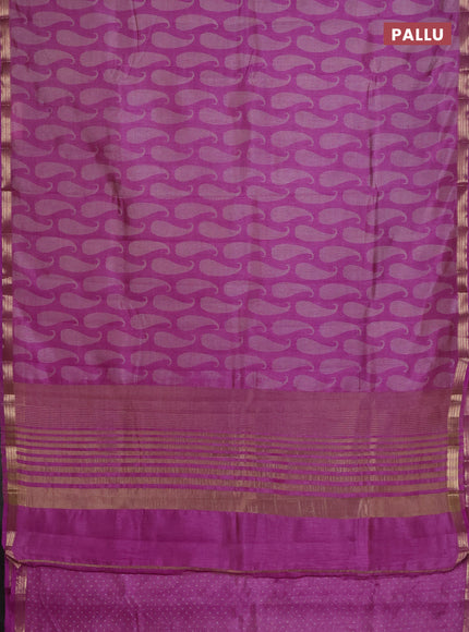 Semi raw silk saree lavender with allover paisley prints and zari woven border