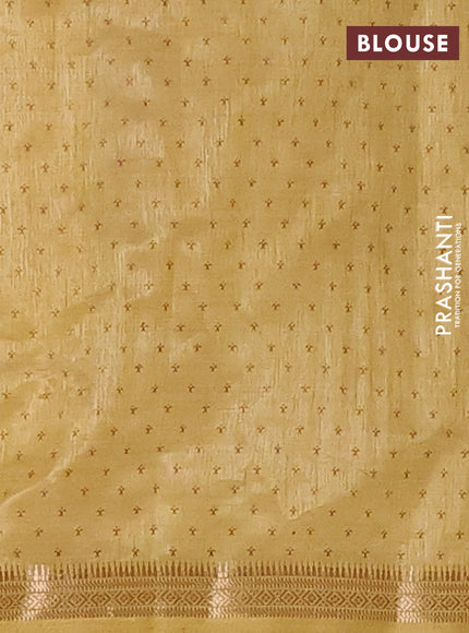 Semi raw silk saree mustard shade with allover paisley prints and zari woven border