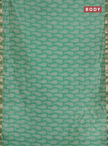 Semi raw silk saree green with allover paisley prints and zari woven border