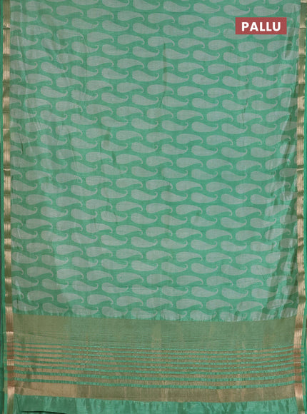 Semi raw silk saree green with allover paisley prints and zari woven border