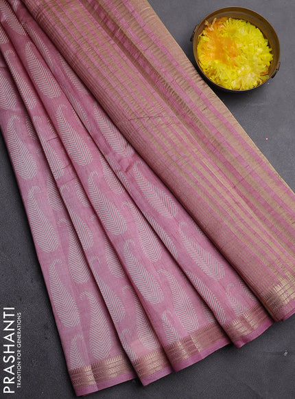 Semi raw silk saree mauve pink with allover paisley prints and zari woven border