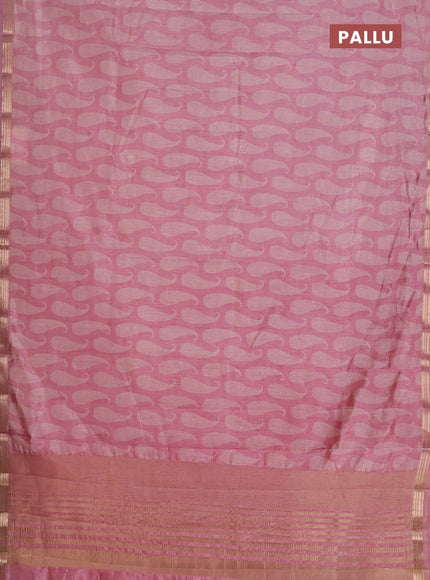 Semi raw silk saree mauve pink with allover paisley prints and zari woven border