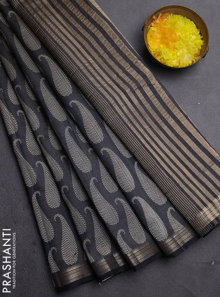Semi raw silk saree black with allover paisley prints and zari woven border