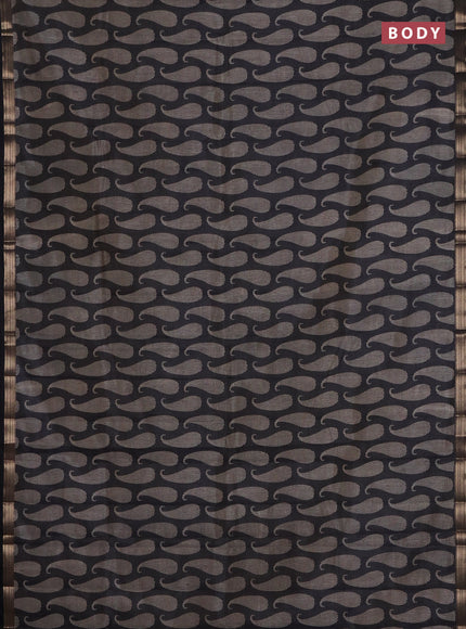 Semi raw silk saree black with allover paisley prints and zari woven border