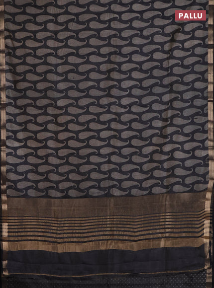 Semi raw silk saree black with allover paisley prints and zari woven border