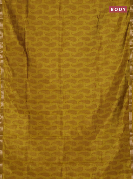 Semi raw silk saree mustard yellow with allover paisley prints and zari woven border