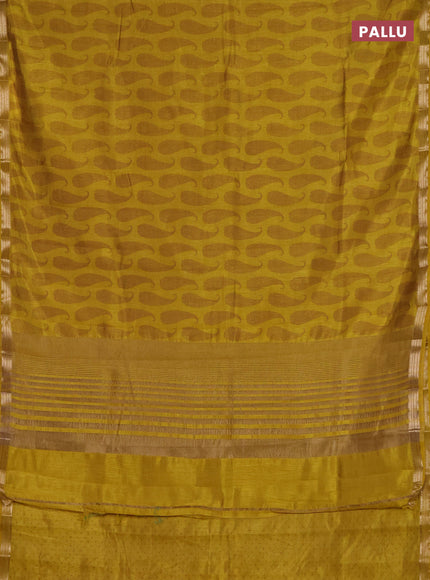 Semi raw silk saree mustard yellow with allover paisley prints and zari woven border