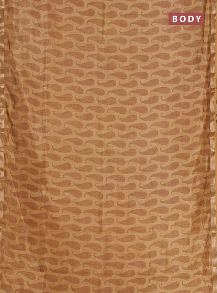 Semi raw silk saree sandal with allover paisley prints and zari woven border