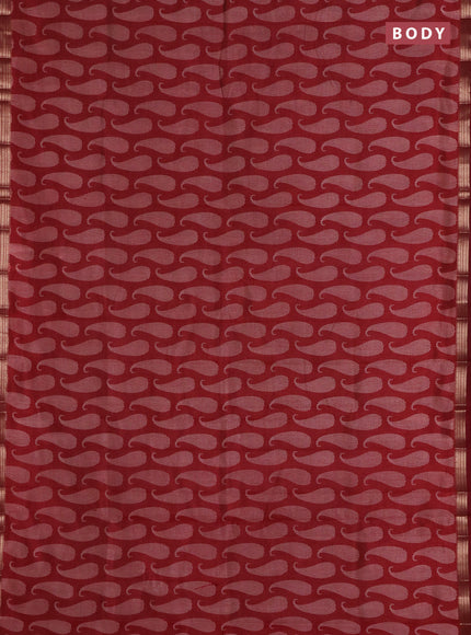 Semi raw silk saree deep maroon with allover paisley prints and zari woven border
