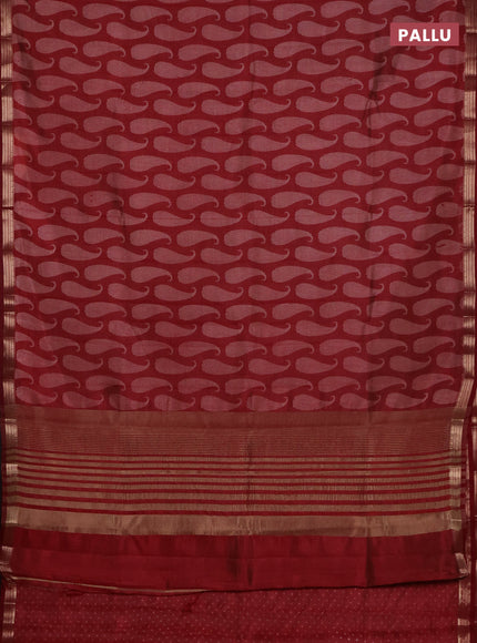 Semi raw silk saree deep maroon with allover paisley prints and zari woven border