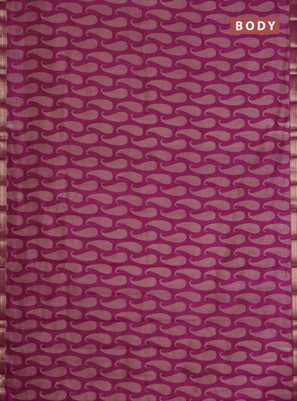 Semi raw silk saree deep purple with allover paisley prints and zari woven border