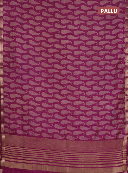 Semi raw silk saree deep purple with allover paisley prints and zari woven border