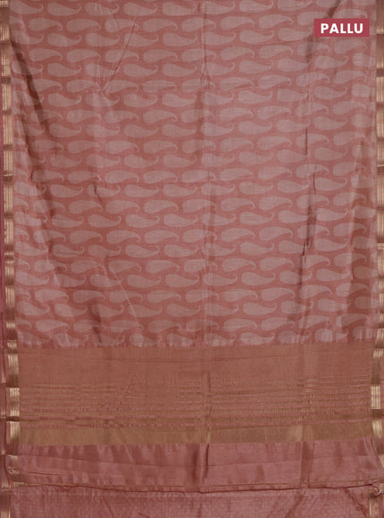Semi raw silk saree pastel peach with allover paisley prints and zari woven border