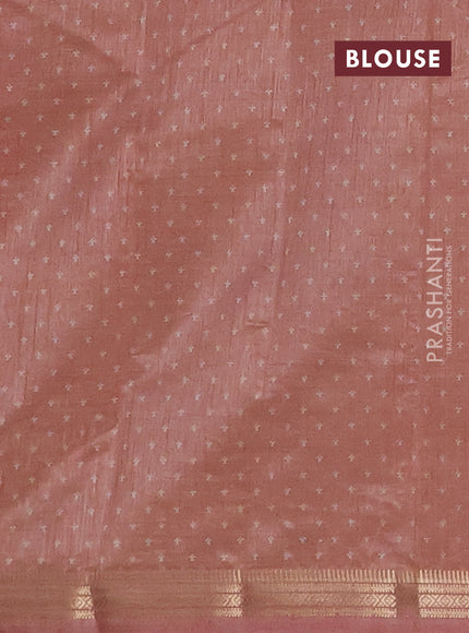 Semi raw silk saree pastel peach with allover paisley prints and zari woven border