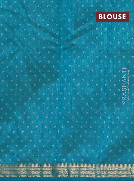 Semi raw silk saree teal blue with allover paisley prints and zari woven border