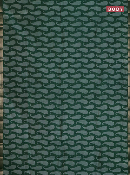 Semi raw silk saree bottle green with allover paisley prints and zari woven border