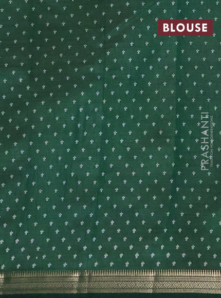 Semi raw silk saree bottle green with allover paisley prints and zari woven border