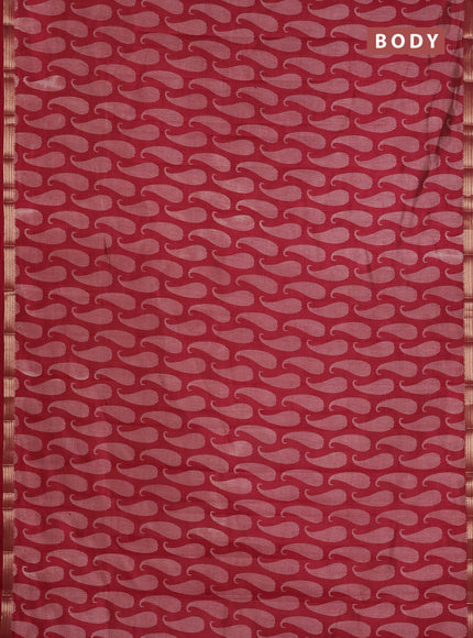 Semi raw silk saree maroon with allover paisley prints and zari woven border