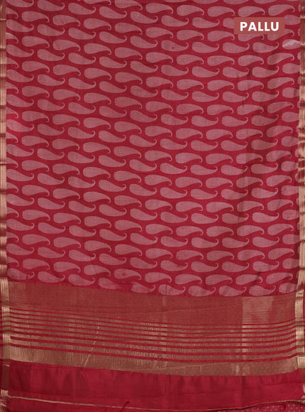 Semi raw silk saree maroon with allover paisley prints and zari woven border